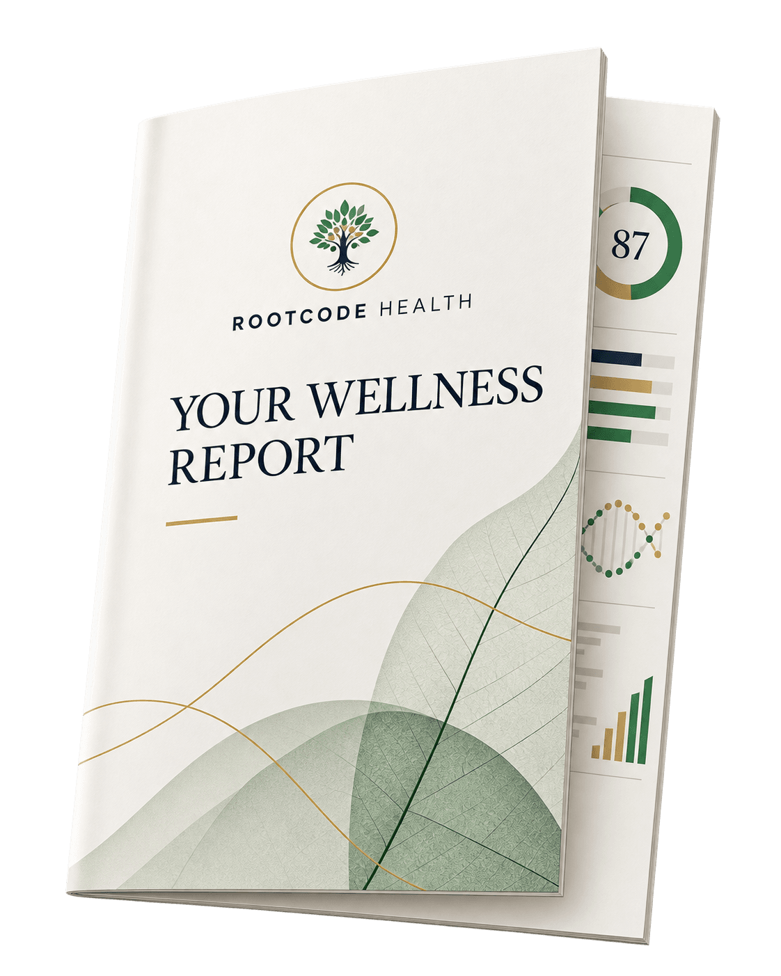 Premium Rootcode Health wellness report booklet with genetic wellness charts